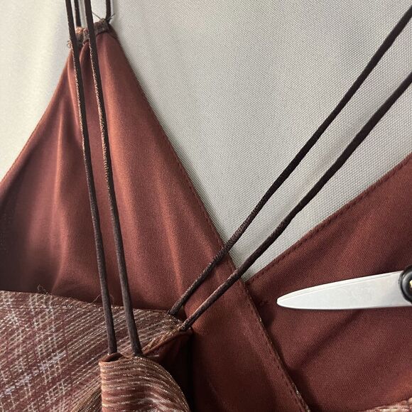 Vintage Express Slip Dress Women 7/8 Brown Nylon Lined Sweetheart Neck Baby Doll - Picture 4 of 8